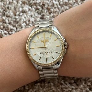 Coach Boyfriend Logo Silver and Gold Tone Stainless Steel Watch